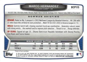 2013 Bowman Chrome - Prospects #BCP115 Marco Hernandez Back