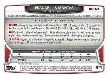 2013 Bowman Chrome - Prospects #BCP129 Francellis Montas Back