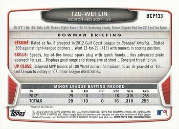 2013 Bowman Chrome - Prospects #BCP133 Tzu-Wei Lin Back