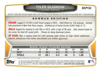 2013 Bowman Chrome - Prospects #BCP134 Tyler Glasnow Back