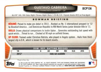 2013 Bowman Chrome - Prospects #BCP136 Gustavo Cabrera Back