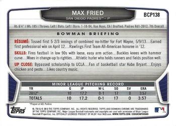 2013 Bowman Chrome - Prospects #BCP138 Max Fried Back