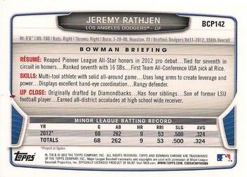 2013 Bowman Chrome - Prospects #BCP142 Jeremy Rathjen Back