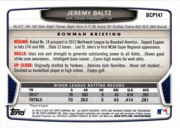2013 Bowman Chrome - Prospects #BCP147 Jeremy Baltz Back