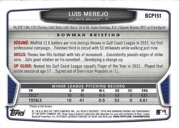 2013 Bowman Chrome - Prospects #BCP151 Luis Merejo Back