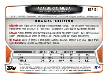 2013 Bowman Chrome - Prospects #BCP171 Adalberto Mejia Back
