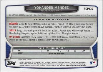 2013 Bowman Chrome - Prospects #BCP176 Yohander Mendez Back