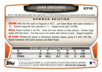2013 Bowman Chrome - Prospects #BCP185 Joan Gregorio Back