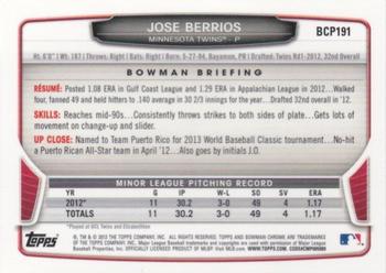 2013 Bowman Chrome - Prospects #BCP191 Jose Berrios Back
