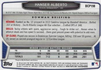 2013 Bowman Chrome - Prospects #BCP198 Hanser Alberto Back
