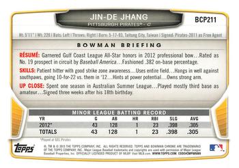 2013 Bowman Chrome - Prospects #BCP211 Jin-De Jhang Back