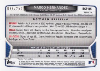 2013 Bowman Chrome - Prospects Blue Refractors #BCP115 Marco Hernandez Back
