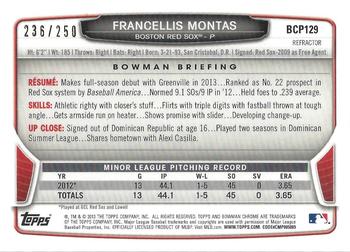 2013 Bowman Chrome - Prospects Blue Refractors #BCP129 Francellis Montas Back