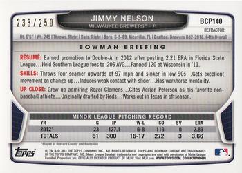 2013 Bowman Chrome - Prospects Blue Refractors #BCP140 Jimmy Nelson Back