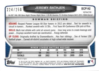 2013 Bowman Chrome - Prospects Blue Refractors #BCP142 Jeremy Rathjen Back