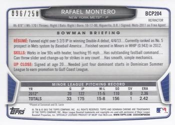 2013 Bowman Chrome - Prospects Blue Refractors #BCP204 Rafael Montero Back