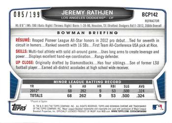 2013 Bowman Chrome - Prospects Purple Refractors #BCP142 Jeremy Rathjen Back
