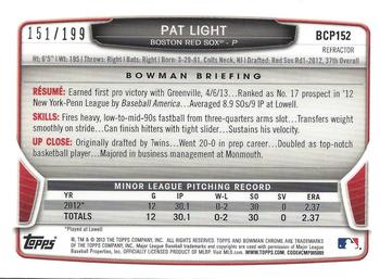 2013 Bowman Chrome - Prospects Purple Refractors #BCP152 Pat Light Back
