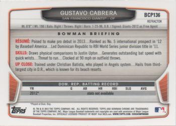 2013 Bowman Chrome - Prospects Refractors #BCP136 Gustavo Cabrera Back