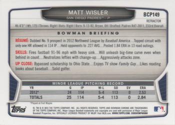 2013 Bowman Chrome - Prospects Refractors #BCP149 Matt Wisler Back