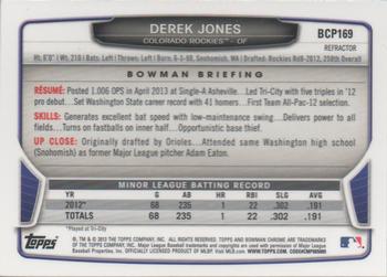 2013 Bowman Chrome - Prospects Refractors #BCP169 Derek Jones Back