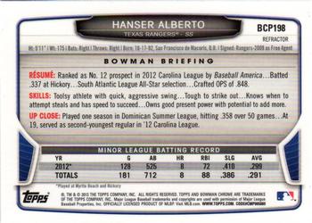2013 Bowman Chrome - Prospects Refractors #BCP198 Hanser Alberto Back