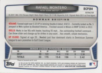 2013 Bowman Chrome - Prospects Refractors #BCP204 Rafael Montero Back