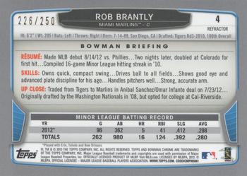 2013 Bowman Chrome - Blue Refractors #4 Rob Brantly Back