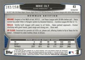 2013 Bowman Chrome - Blue Refractors #83 Mike Olt Back