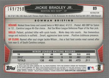 2013 Bowman Chrome - Blue Refractors #89 Jackie Bradley Jr. Back