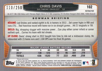 2013 Bowman Chrome - Blue Refractors #102 Chris Davis Back