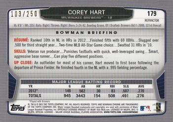2013 Bowman Chrome - Blue Refractors #179 Corey Hart Back