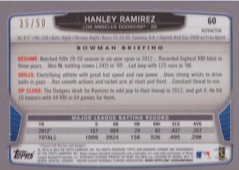 2013 Bowman Chrome - Gold Refractors #60 Hanley Ramirez Back
