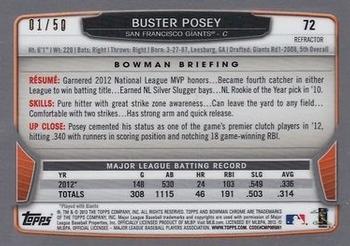 2013 Bowman Chrome - Gold Refractors #72 Buster Posey Back