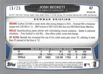 2013 Bowman Chrome - Orange Refractors #47 Josh Beckett Back
