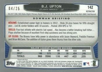 2013 Bowman Chrome - Orange Refractors #142 B.J. Upton Back