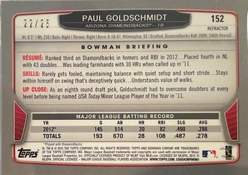 2013 Bowman Chrome - Orange Refractors #152 Paul Goldschmidt Back