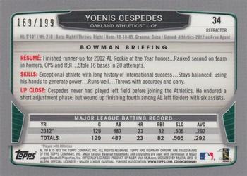 2013 Bowman Chrome - Purple Refractors #34 Yoenis Cespedes Back
