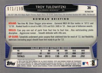 2013 Bowman Chrome - Purple Refractors #36 Troy Tulowitzki Back