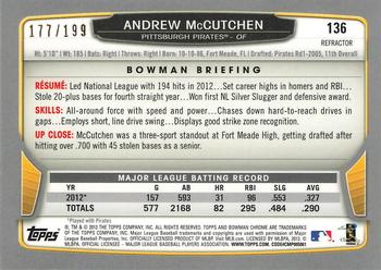 2013 Bowman Chrome - Purple Refractors #136 Andrew McCutchen Back