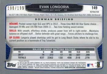 2013 Bowman Chrome - Purple Refractors #149 Evan Longoria Back