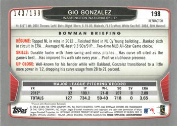 2013 Bowman Chrome - Purple Refractors #198 Gio Gonzalez Back
