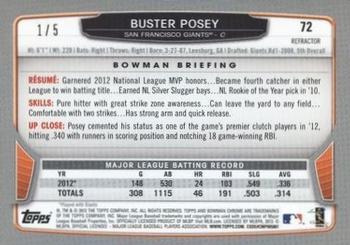 2013 Bowman Chrome - Red Refractors #72 Buster Posey Back