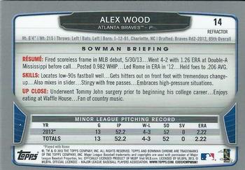 2013 Bowman Chrome - Refractors #14 Alex Wood Back
