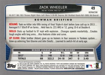 2013 Bowman Chrome - Refractors #49 Zack Wheeler Back