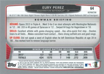 2013 Bowman Chrome - Refractors #64 Eury Perez Back