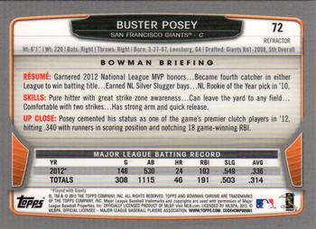 2013 Bowman Chrome - Refractors #72 Buster Posey Back