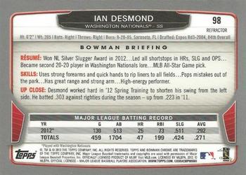 2013 Bowman Chrome - Refractors #98 Ian Desmond Back