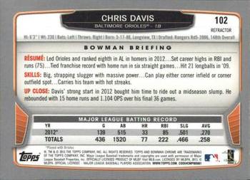 2013 Bowman Chrome - Refractors #102 Chris Davis Back