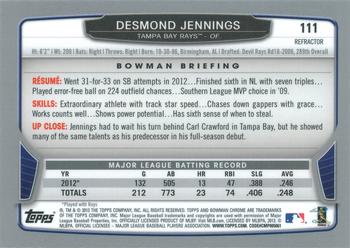 2013 Bowman Chrome - Refractors #111 Desmond Jennings Back